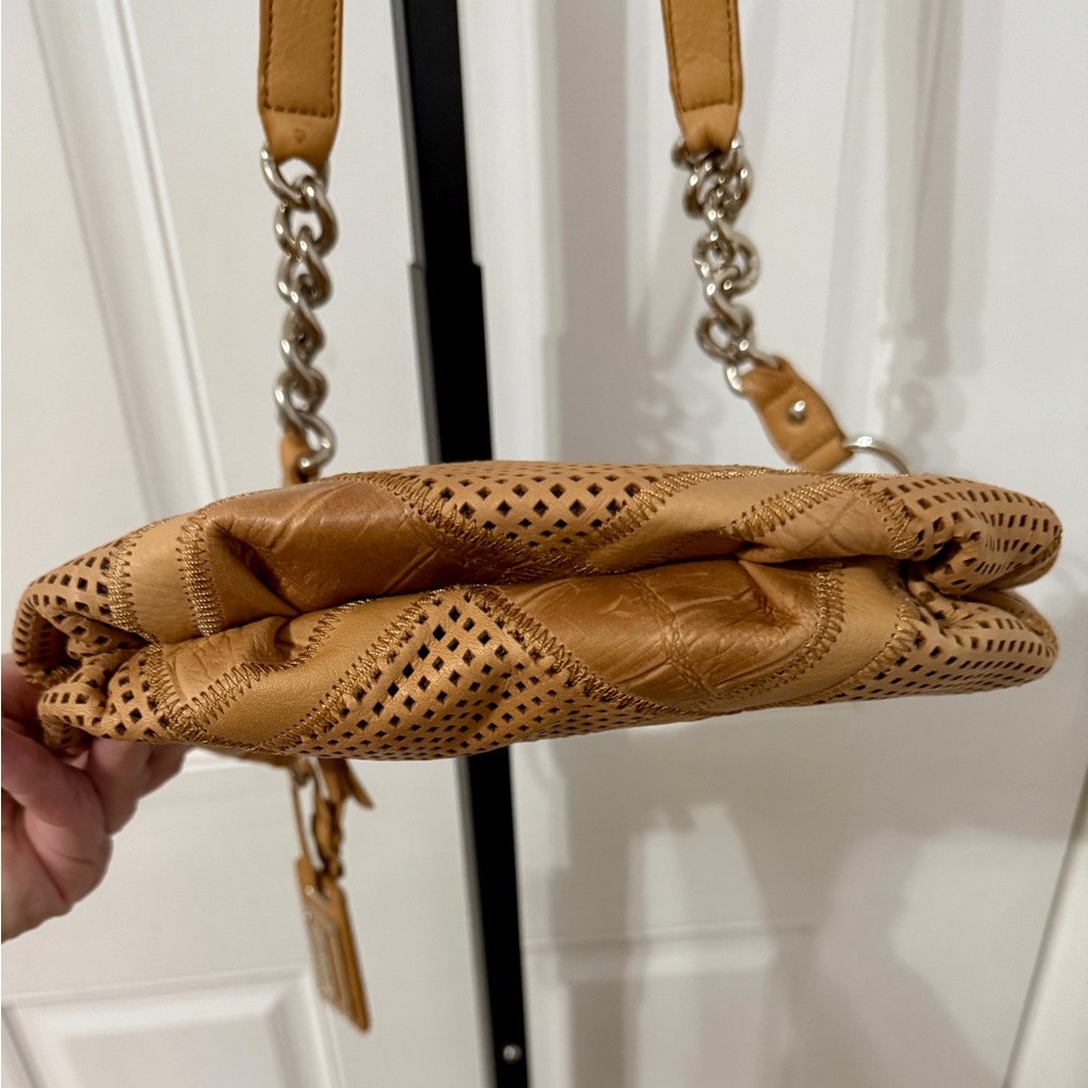 B. Makowsky Tan Patchwork Leather Shoulder Bag Bo… - image 8